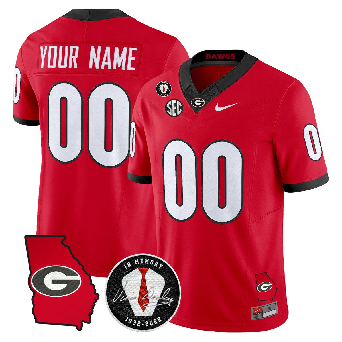 Georgia Bulldogs 2026 Georgia Map & Vince Dooley Patch Vapor Limited Custom Jersey - Stitched