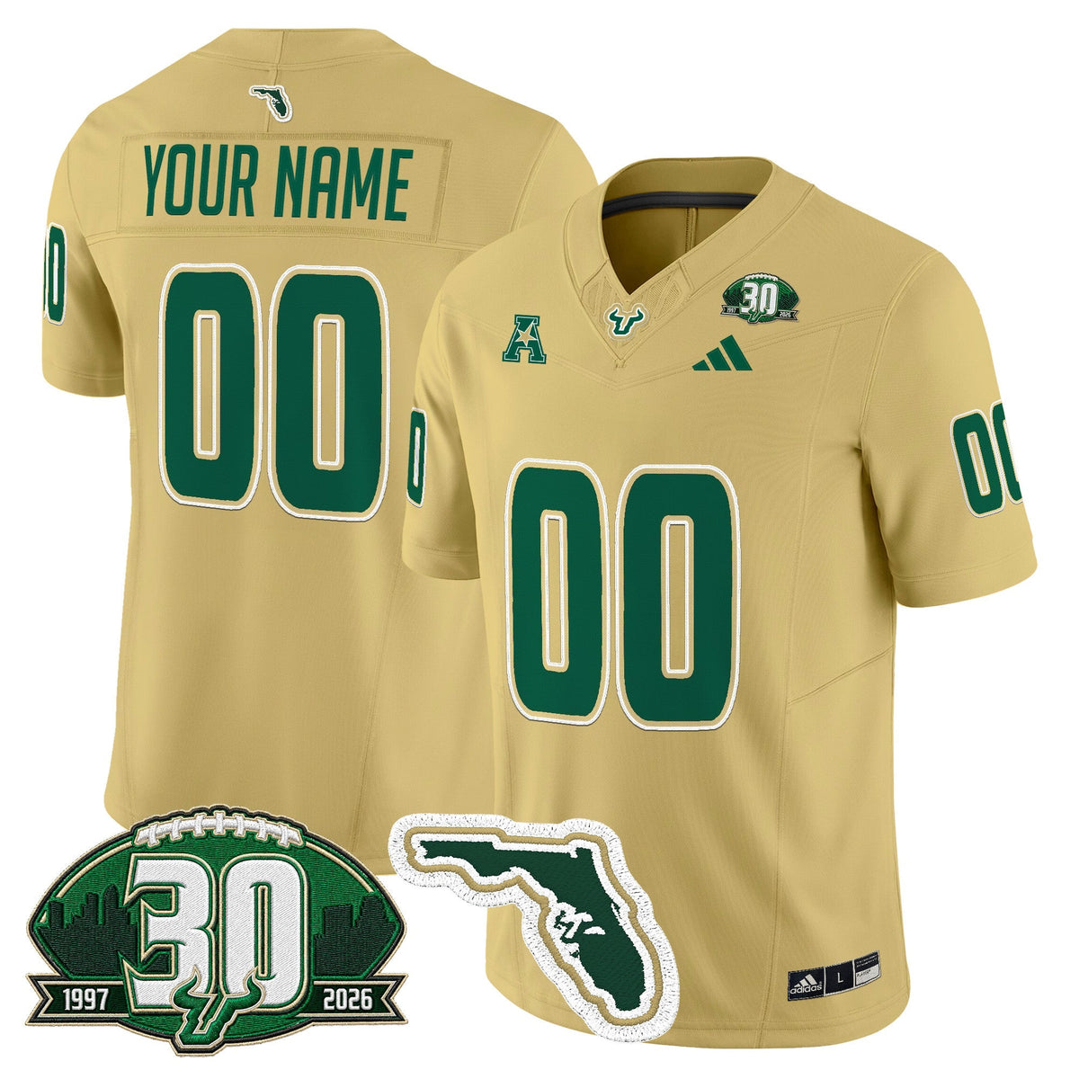South Florida Bulls 30th Anniversary Patch Vapor Limited Custom Jersey - All Stitched