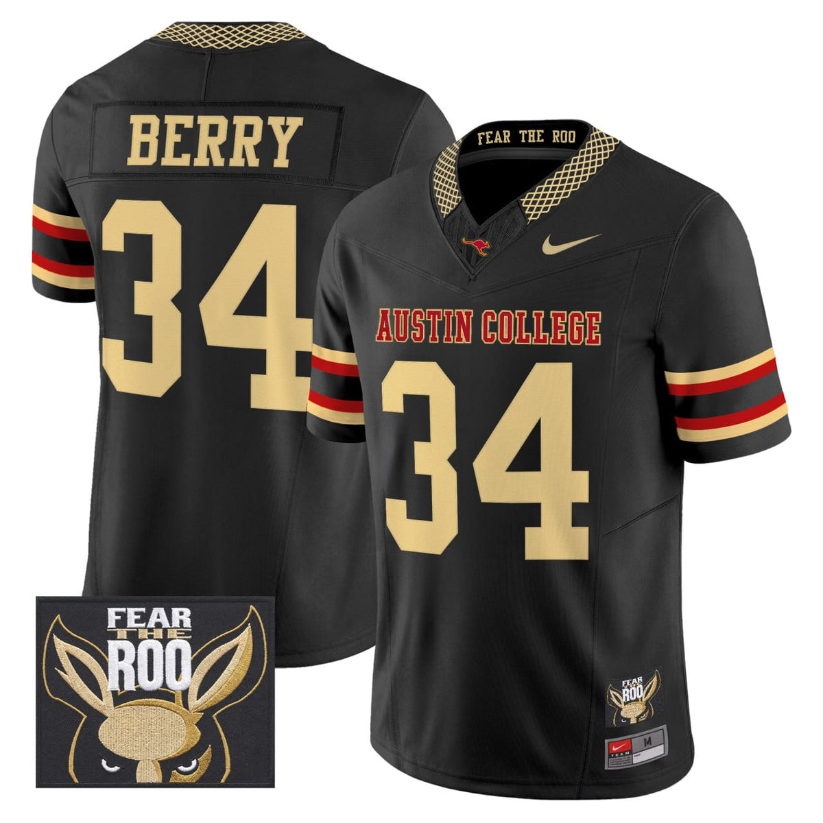 BERRY #34 Austin College Black Jersey -  Stitched