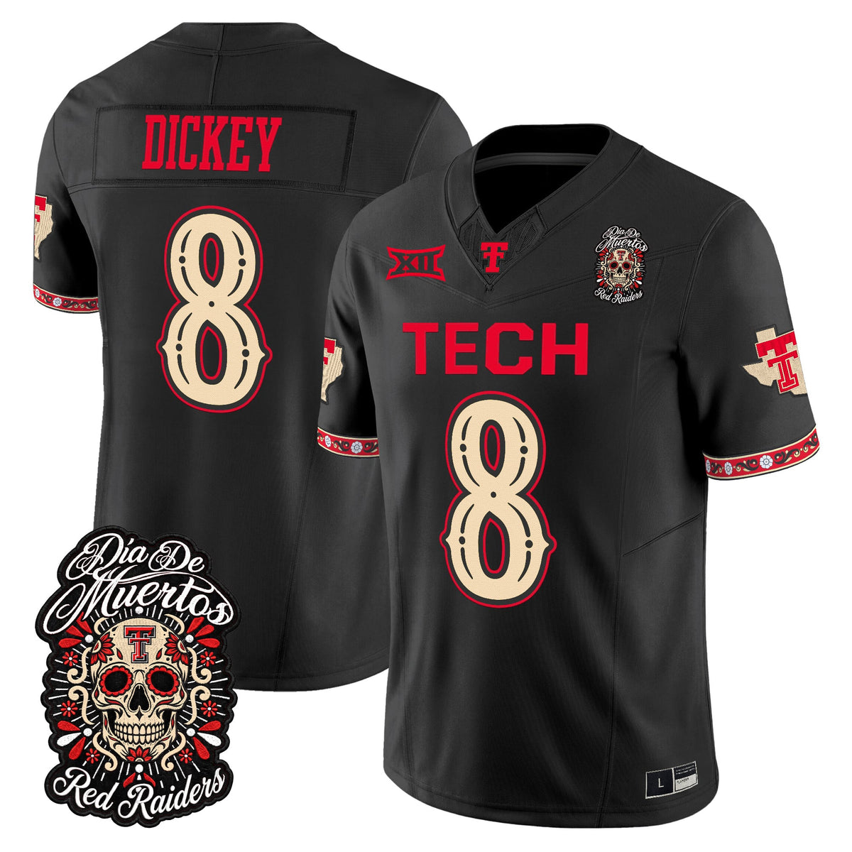  Texas Tech Red Raiders Día de los Muertos Vapor Limited Jersey - Stitched
