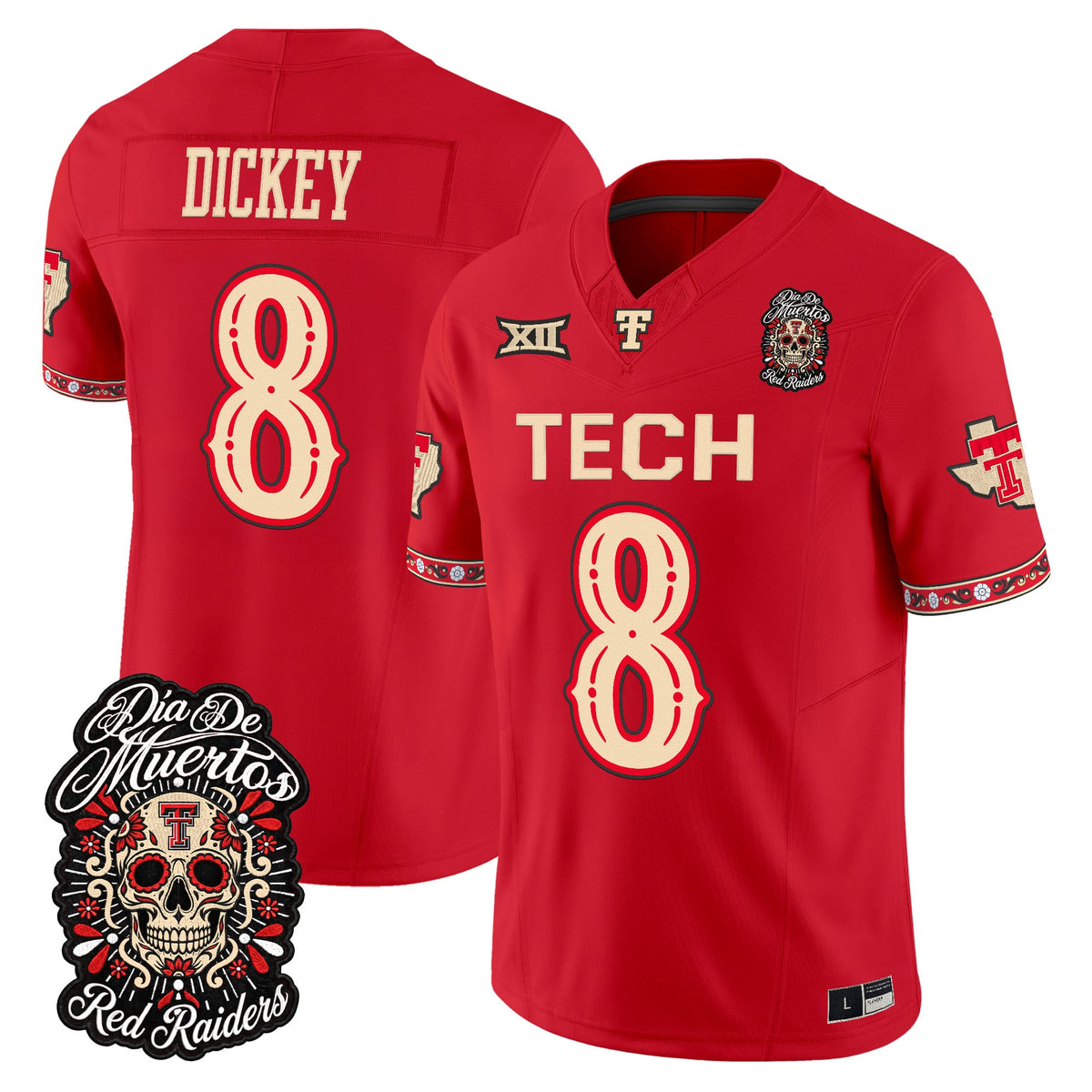  Texas Tech Red Raiders Día de los Muertos Vapor Limited Jersey - Stitched