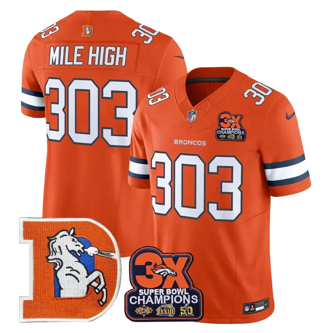 DEN Throwback 3-Times Champions Patch Vapor Limited Jersey - All Stitched