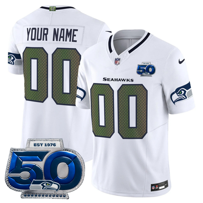 Custom Seattle Seahawks 2025 "Rivalries" 50th Season Patch Vapor Limited Jersey - All Stitched