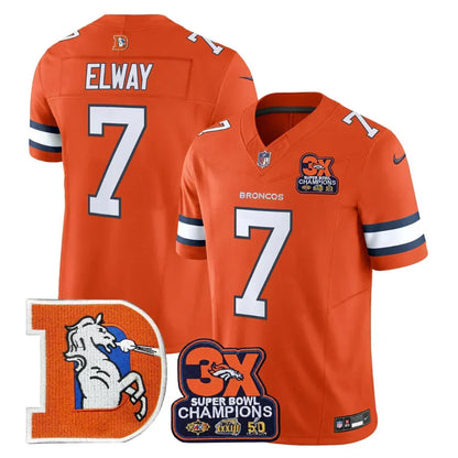 DEN Throwback 3-Times Champions Patch Vapor Limited Jersey - All Stitched