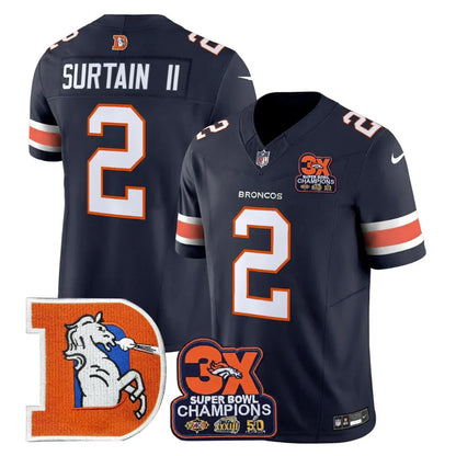 DEN Throwback 3-Times Champions Patch Vapor Limited Jersey - All Stitched