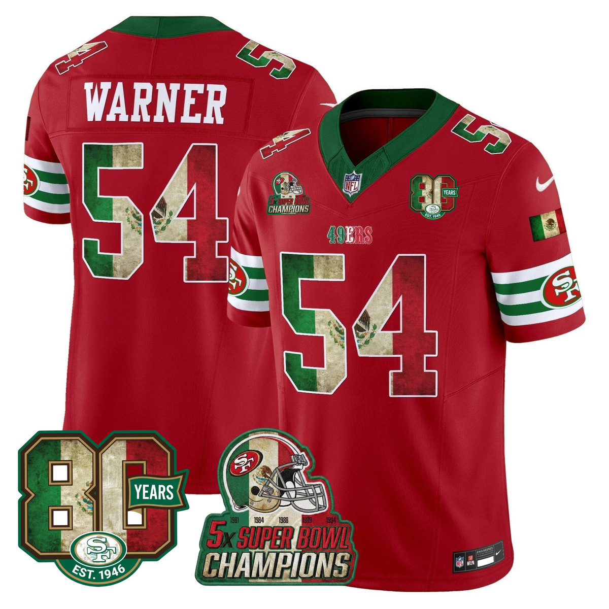 49ers Mexico 80th Anniversary & 5X Champs Jersey - Stitched