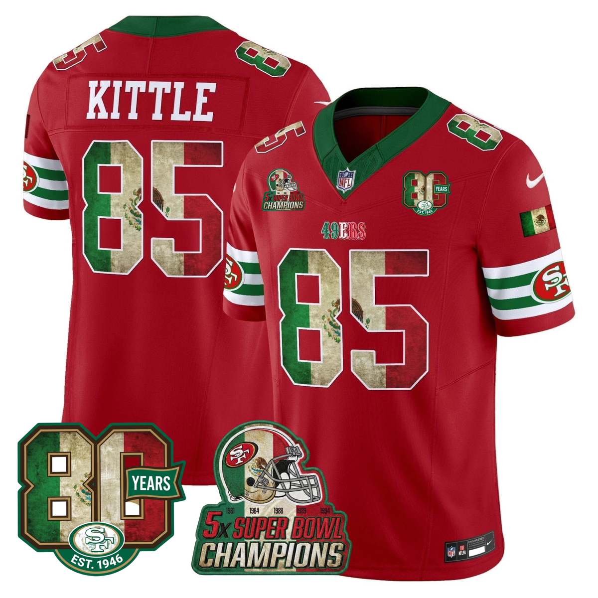 49ers Mexico 80th Anniversary & 5X Champs Jersey - Stitched