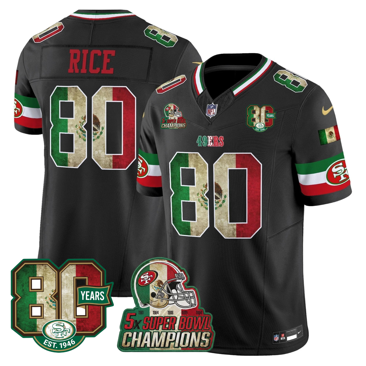 49ers Mexico 80th Anniversary & 5X Champs Jersey - Stitched