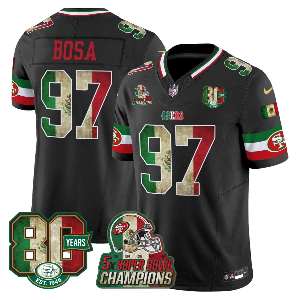 49ers Mexico 80th Anniversary & 5X Champs Jersey - Stitched