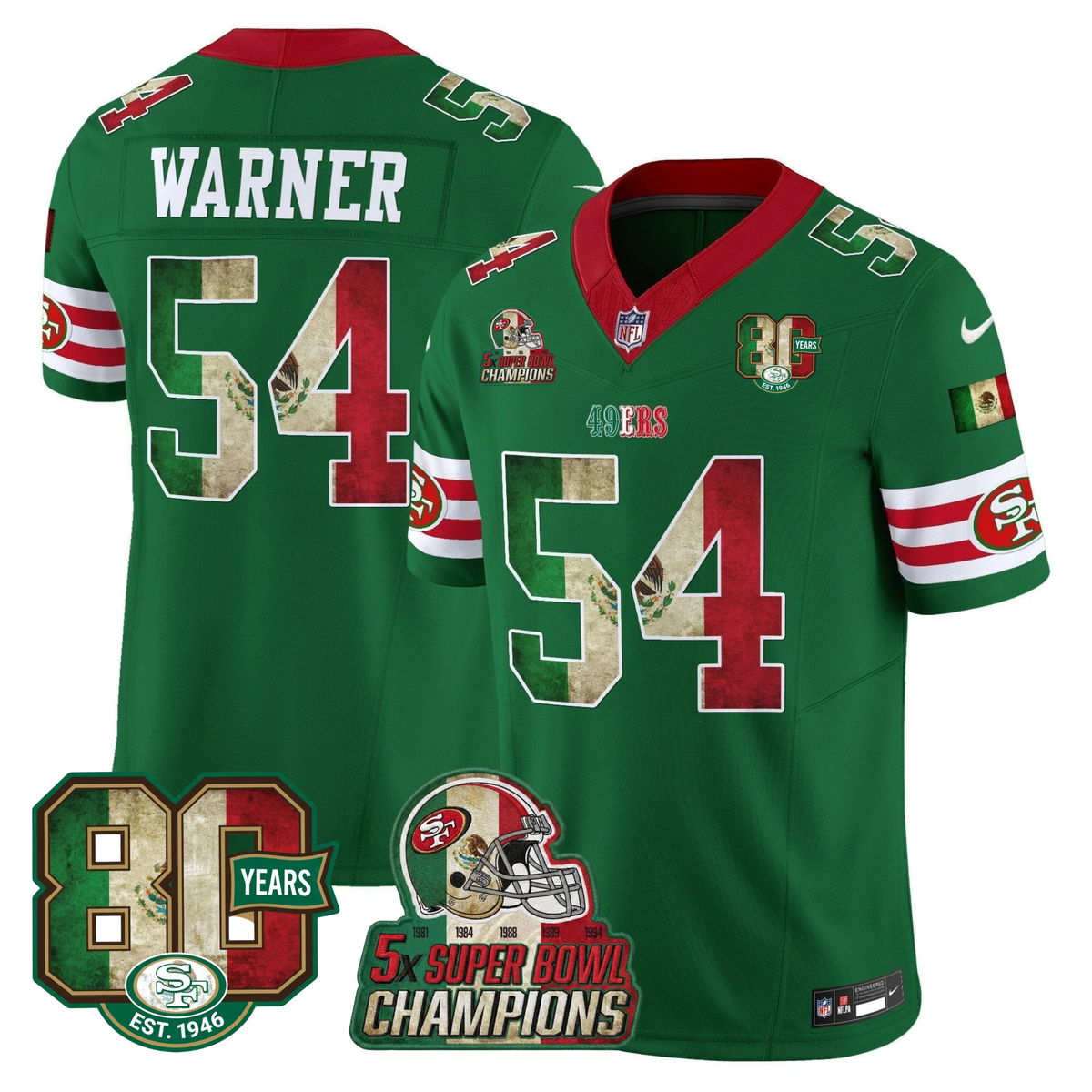 49ers Mexico 80th Anniversary & 5X Champs Jersey - Stitched