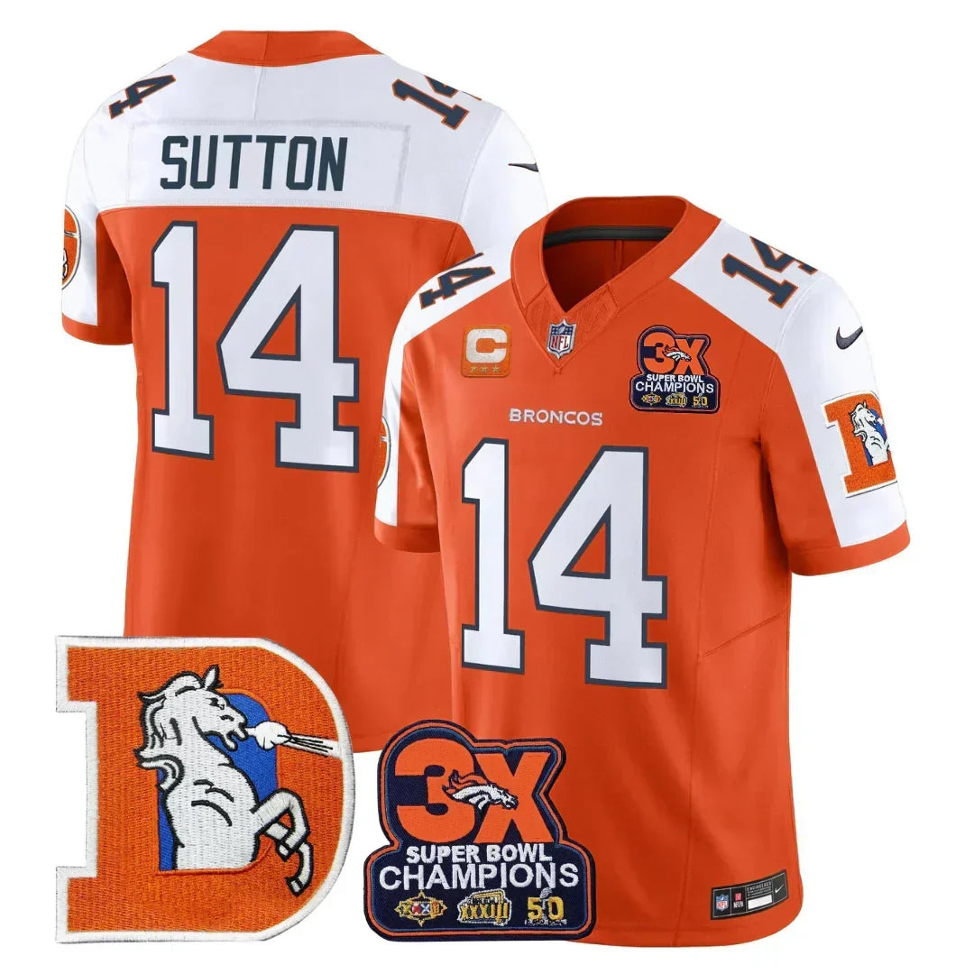 DEN Throwback 3-Times Champions Patch Vapor Limited Jersey - All Stitched