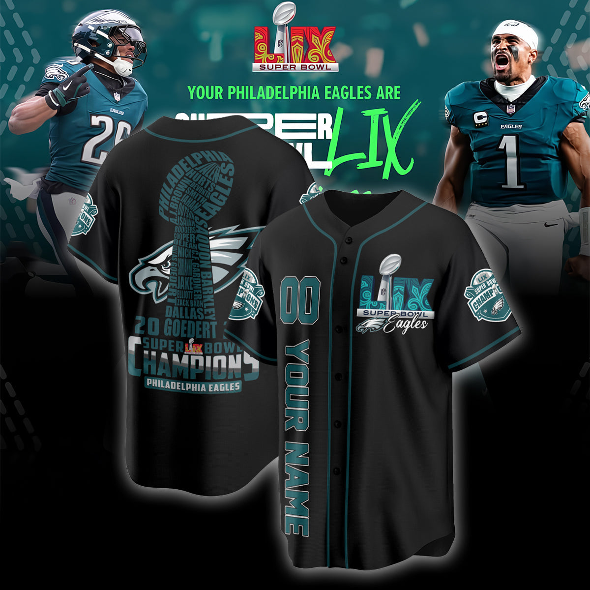 PHI Super Bowl LIX Champions Custom Limited Jersey N2