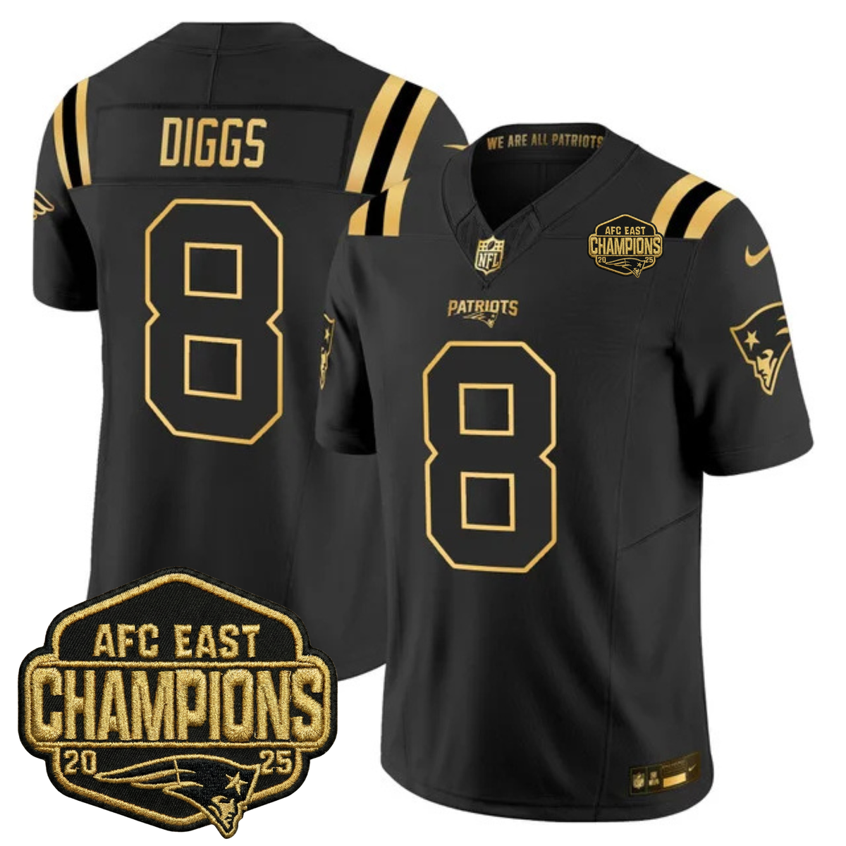 NE 2025 AFC East Champions Gold Vapor Limited Jersey - Stitched