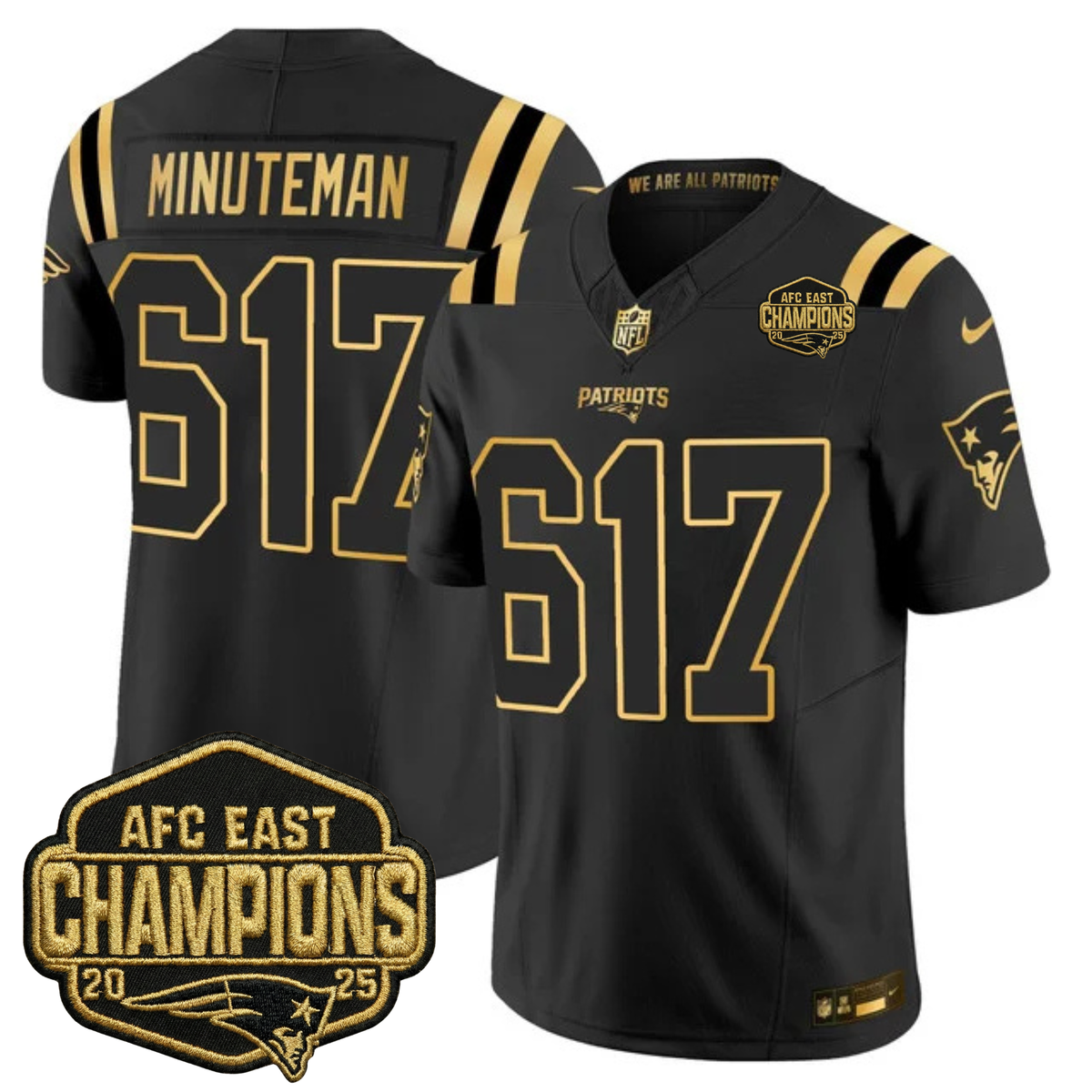 NE 2025 AFC East Champions Gold Vapor Limited Jersey - Stitched