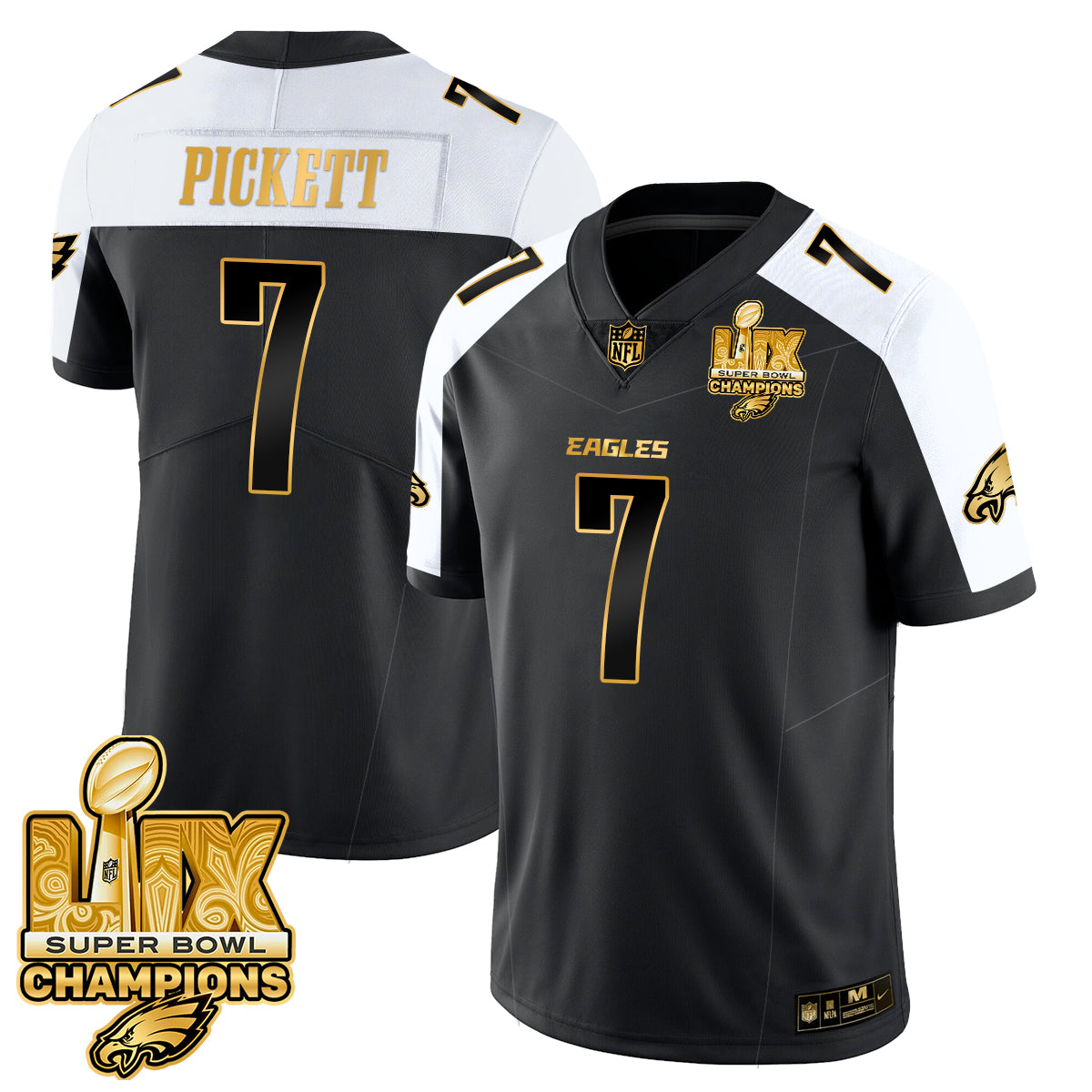 PHI Super Bowl LIX Champions Gold Trim Vapor Limited Jersey - Stitched