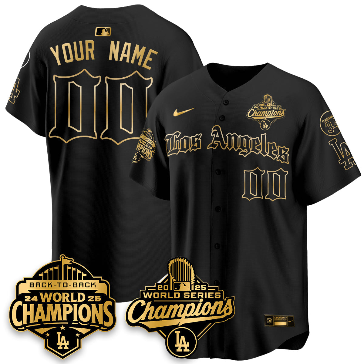 Custom LAD 2025 World Series Champions Vapor Premier Limited Jersey - LA Gothic Edition - Stitched