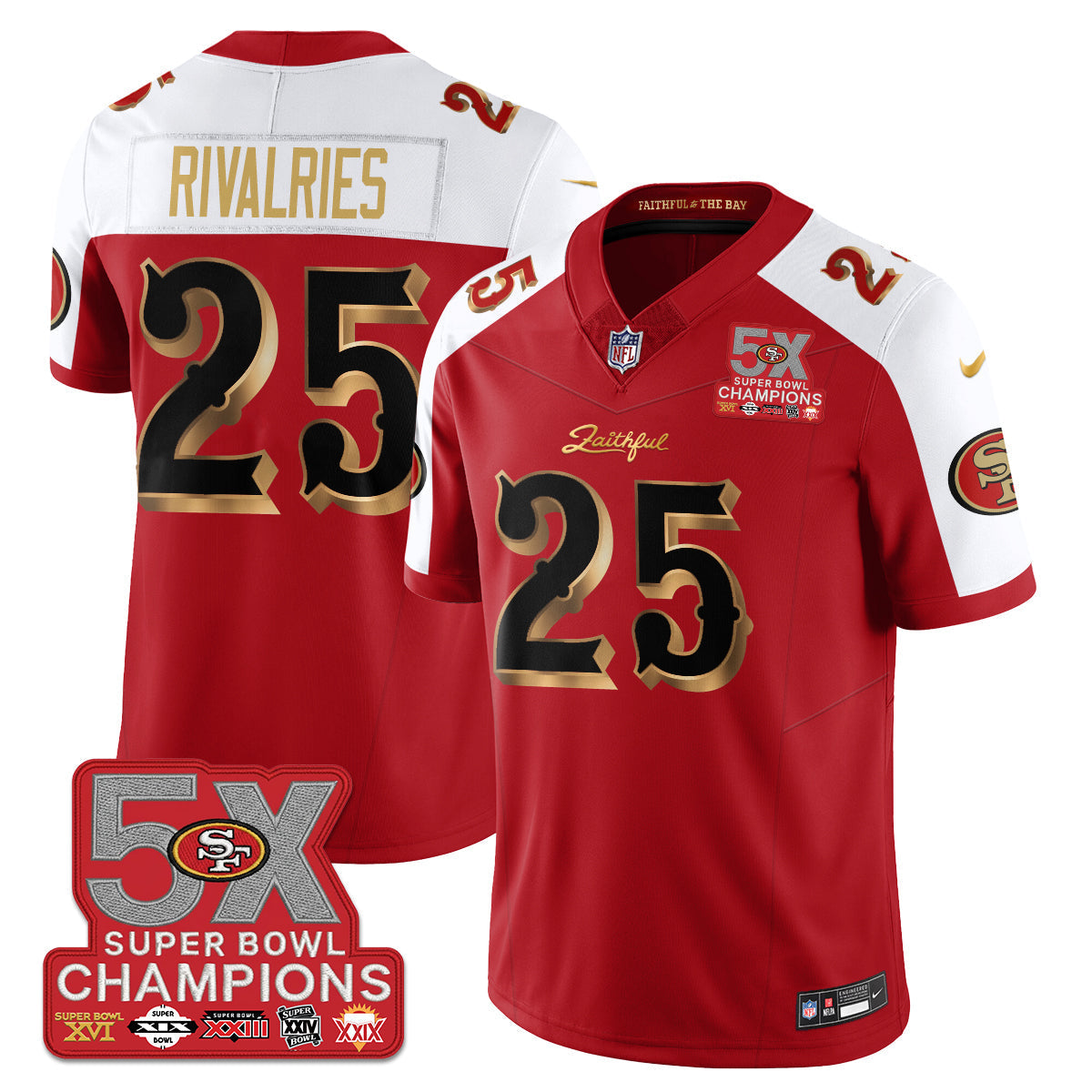 SF Rivalries 5-Time Champions Patch Vapor Limited Jersey - Stitched