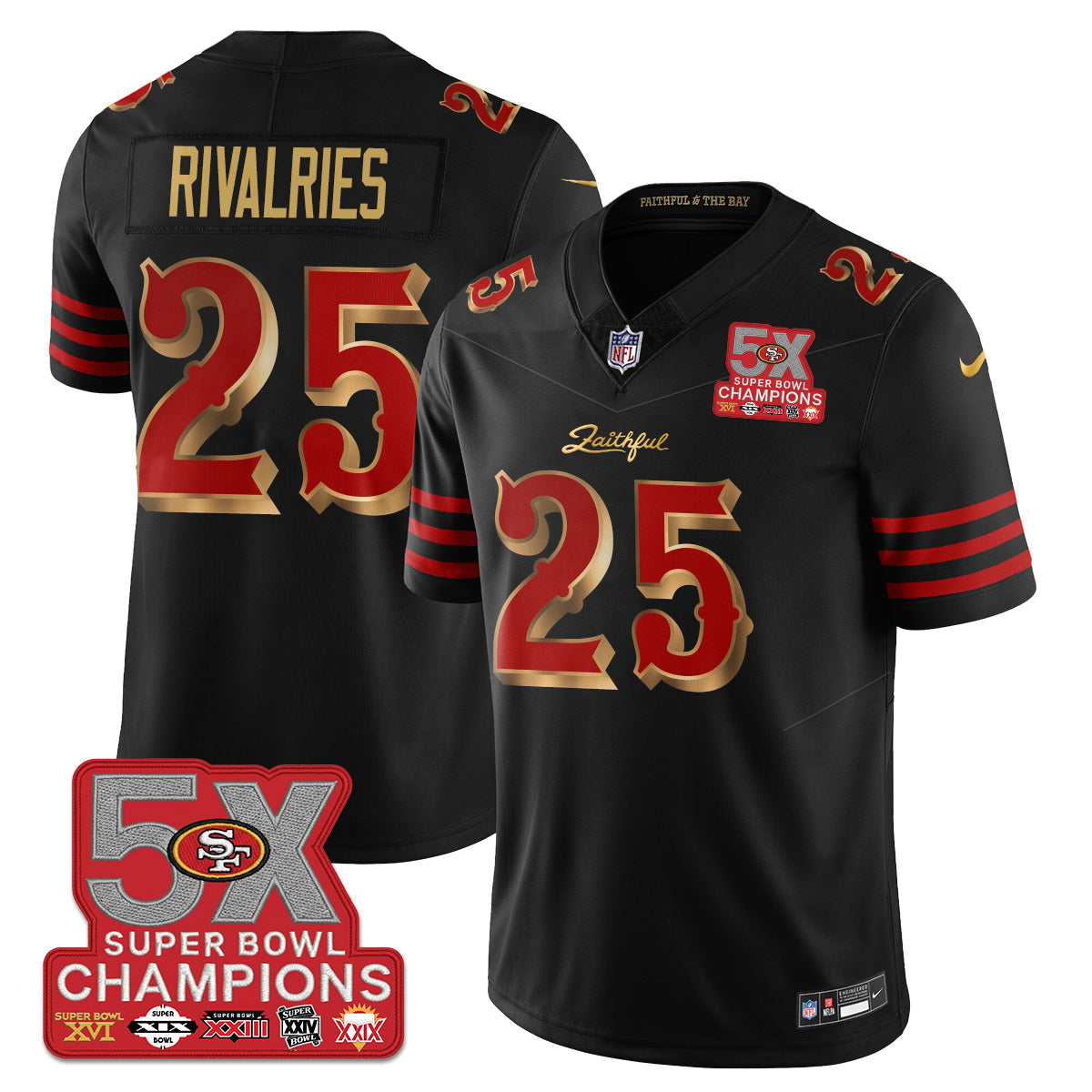 SF Rivalries 5-Time Champions Patch Vapor Limited Jersey - Stitched