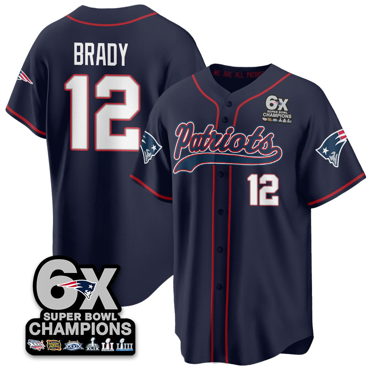NE 6-Time Champions Patch Vapor Baseball Jersey - Stitched