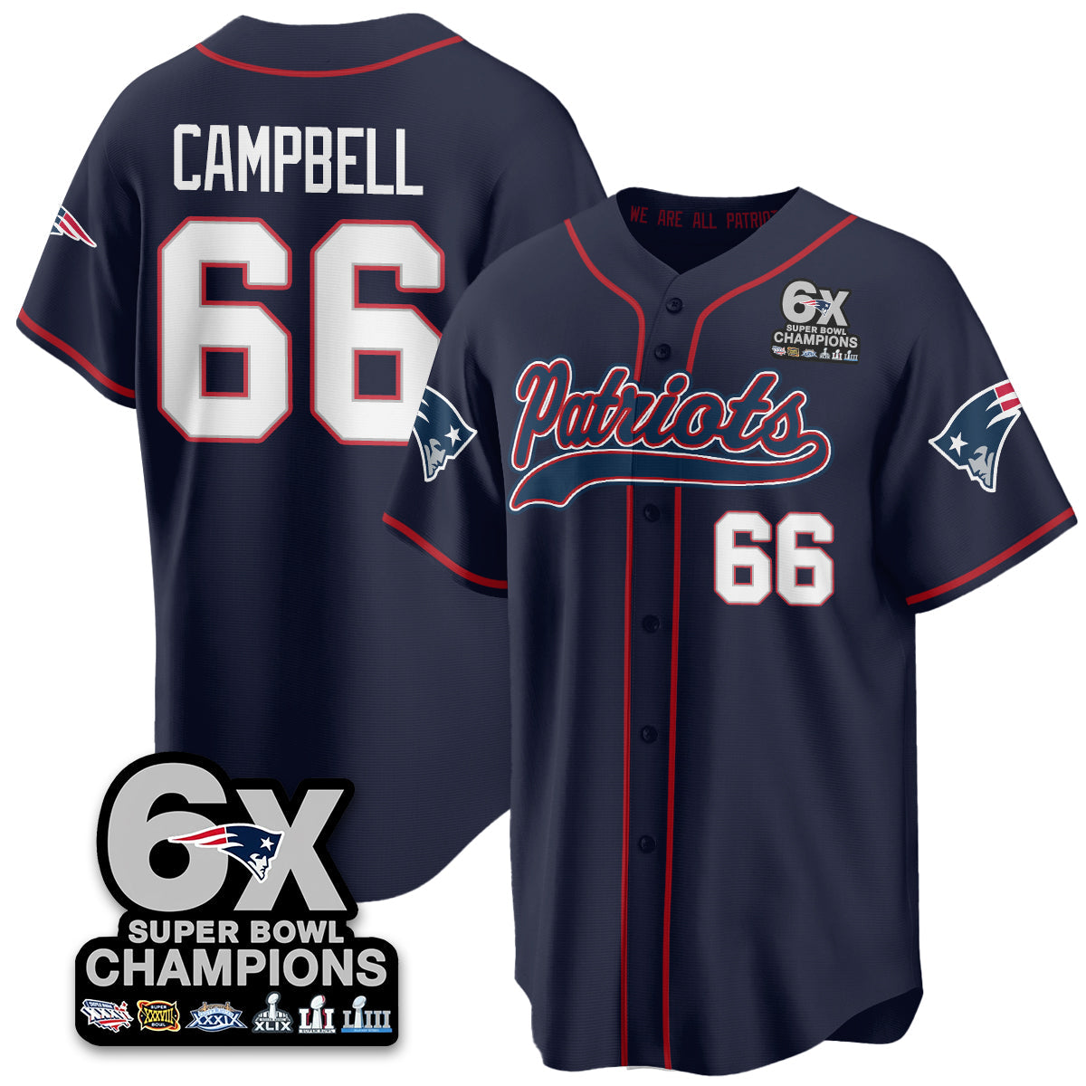 NE 6-Time Champions Patch Vapor Baseball Jersey - Stitched