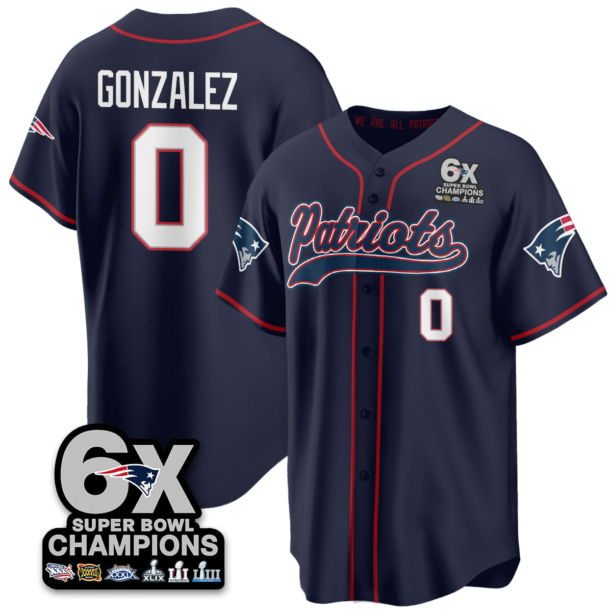 NE 6-Time Champions Patch Vapor Baseball Jersey - Stitched