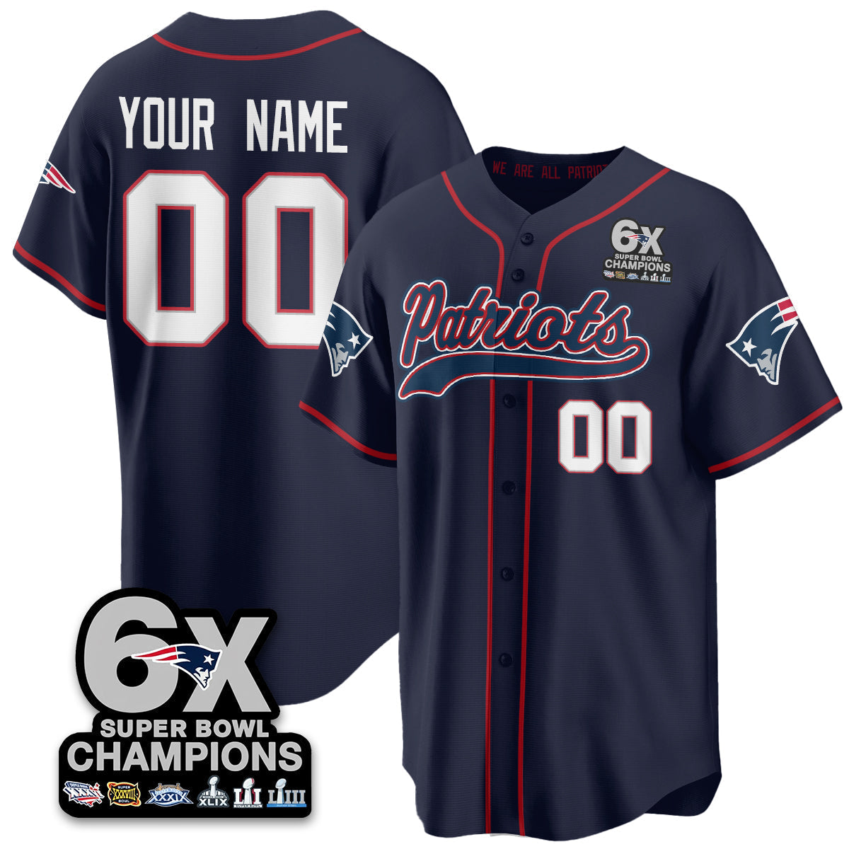 NE 6-Time Champions Patch Vapor Baseball Jersey - Stitched
