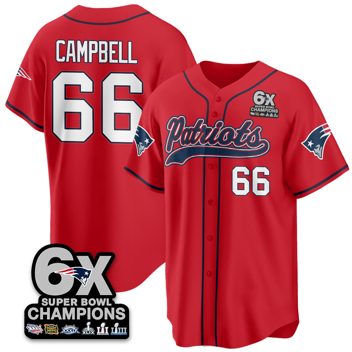 NE 6-Time Champions Patch Vapor Baseball Jersey - Stitched