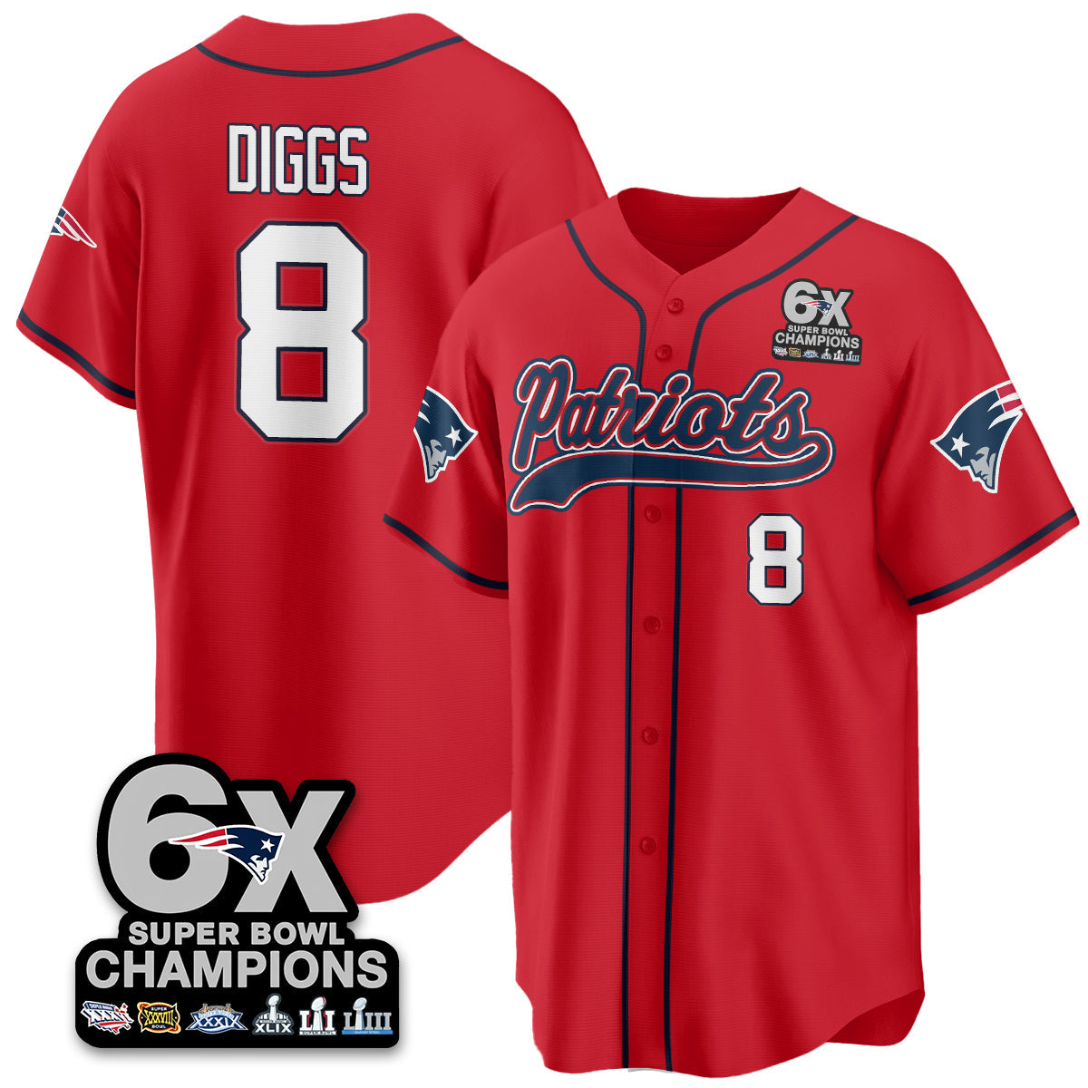 NE 6-Time Champions Patch Vapor Baseball Jersey - Stitched
