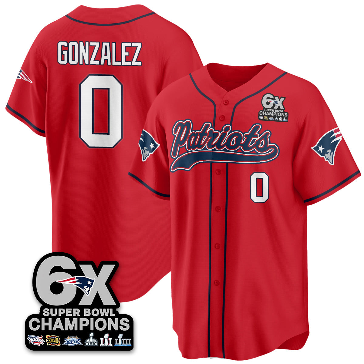 NE 6-Time Champions Patch Vapor Baseball Jersey - Stitched