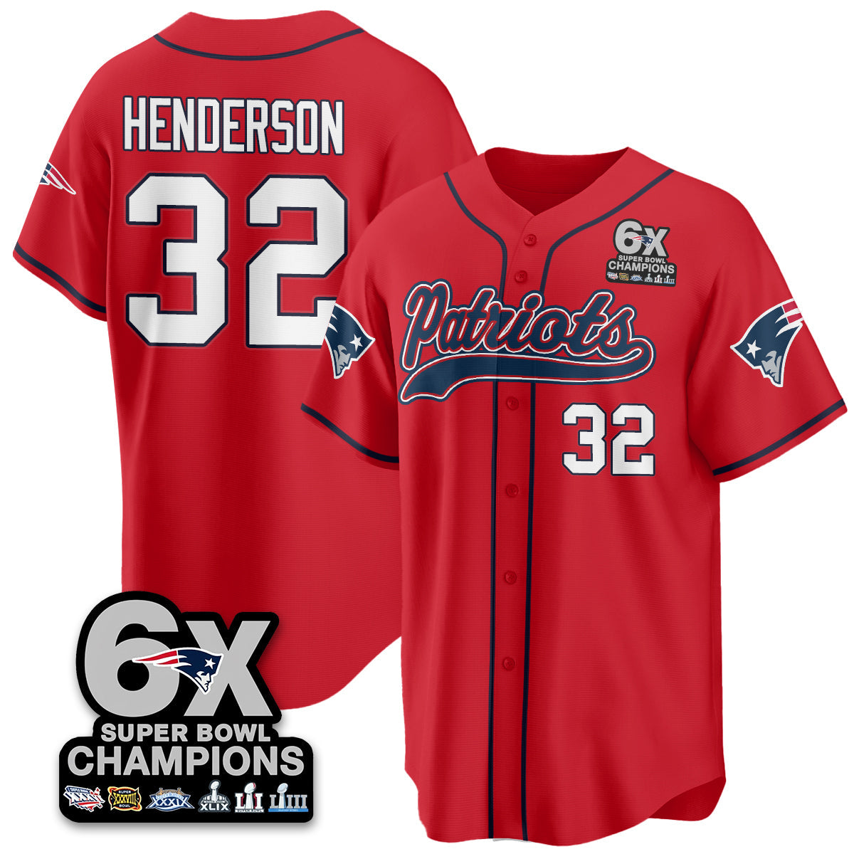 NE 6-Time Champions Patch Vapor Baseball Jersey - Stitched