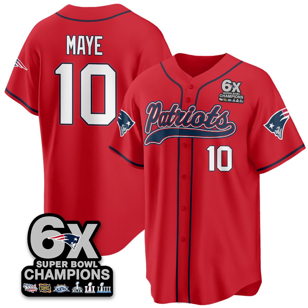 NE 6-Time Champions Patch Vapor Baseball Jersey - Stitched