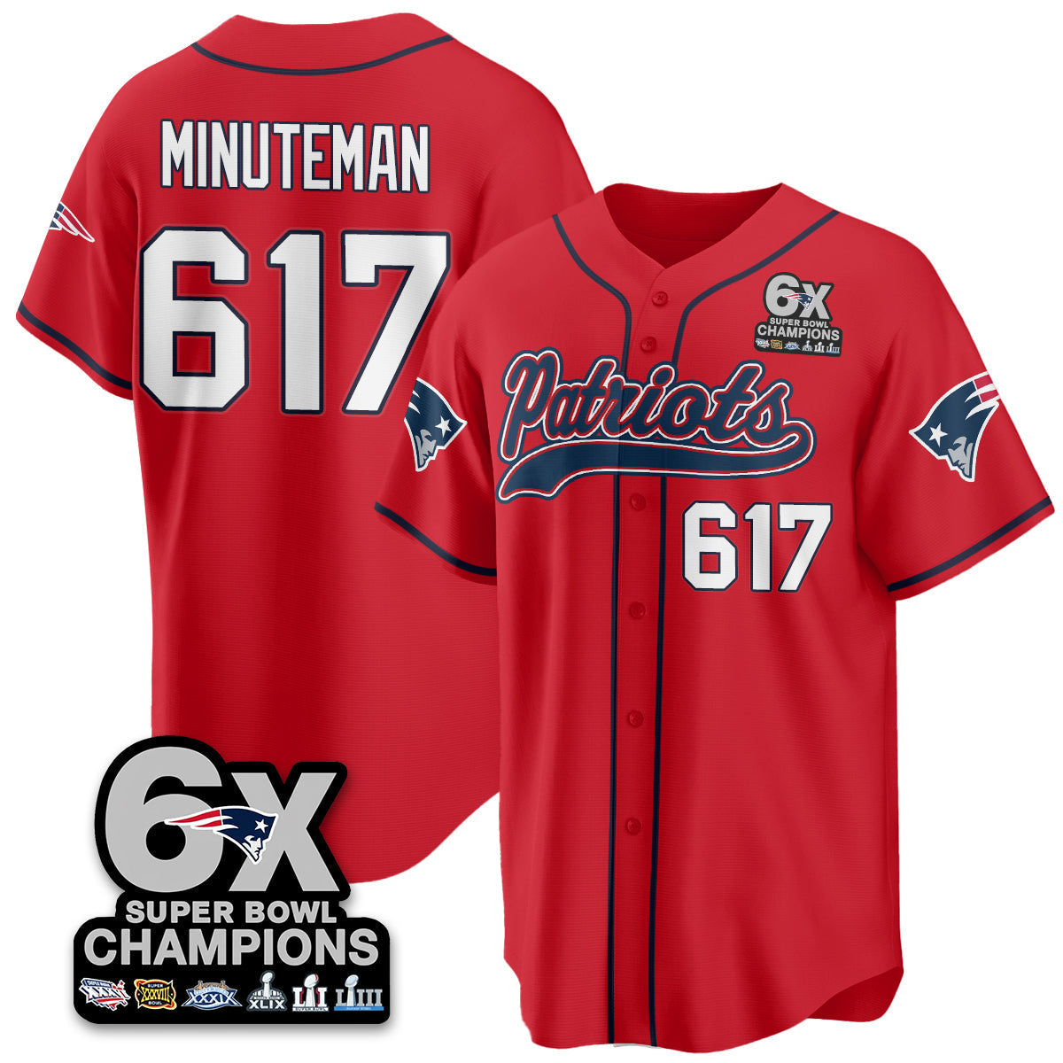NE 6-Time Champions Patch Vapor Baseball Jersey - Stitched