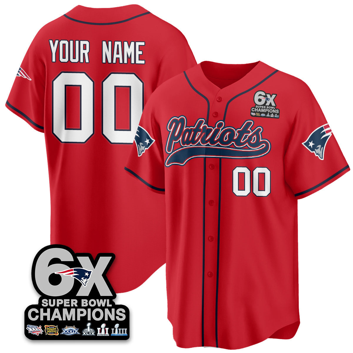 NE 6-Time Champions Patch Vapor Baseball Jersey - Stitched
