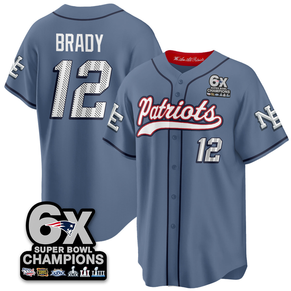 NE 6-Time Champions Patch Vapor Baseball Jersey - Stitched