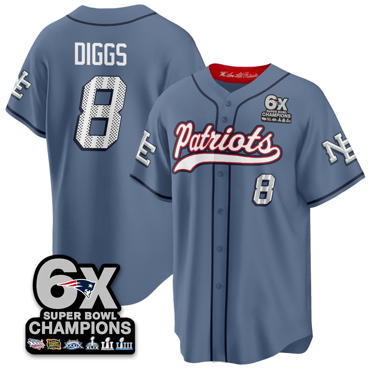NE 6-Time Champions Patch Vapor Baseball Jersey - Stitched
