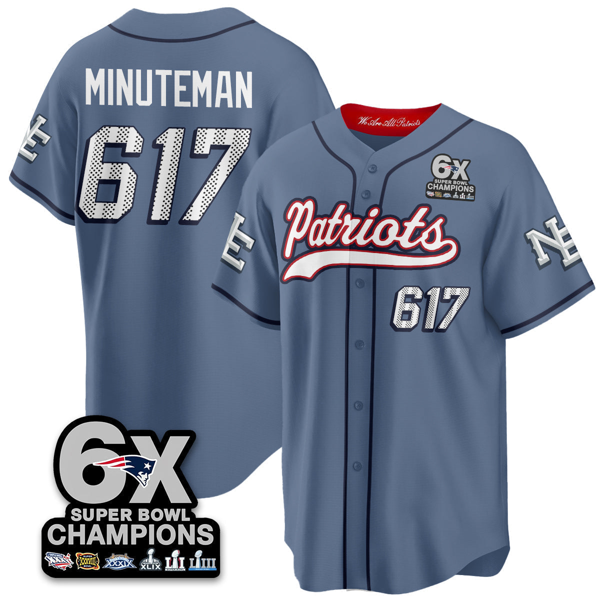 NE 6-Time Champions Patch Vapor Baseball Jersey - Stitched