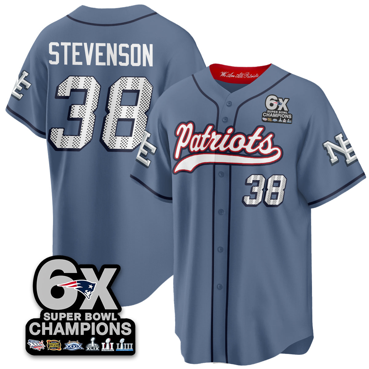 NE 6-Time Champions Patch Vapor Baseball Jersey - Stitched