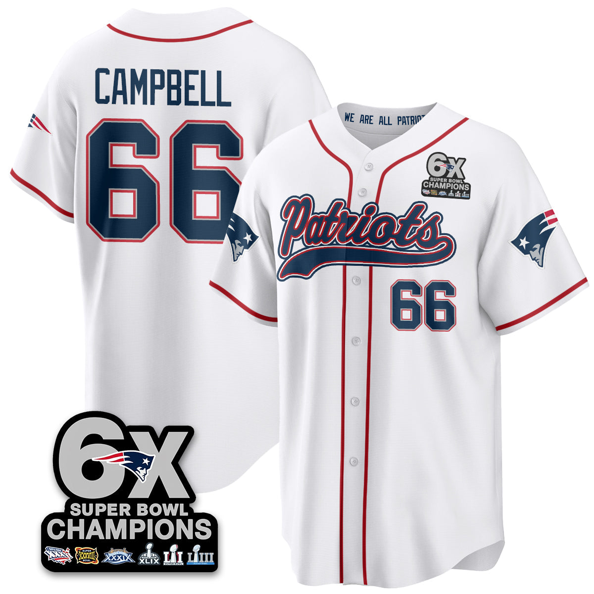 NE 6-Time Champions Patch Vapor Baseball Jersey - Stitched