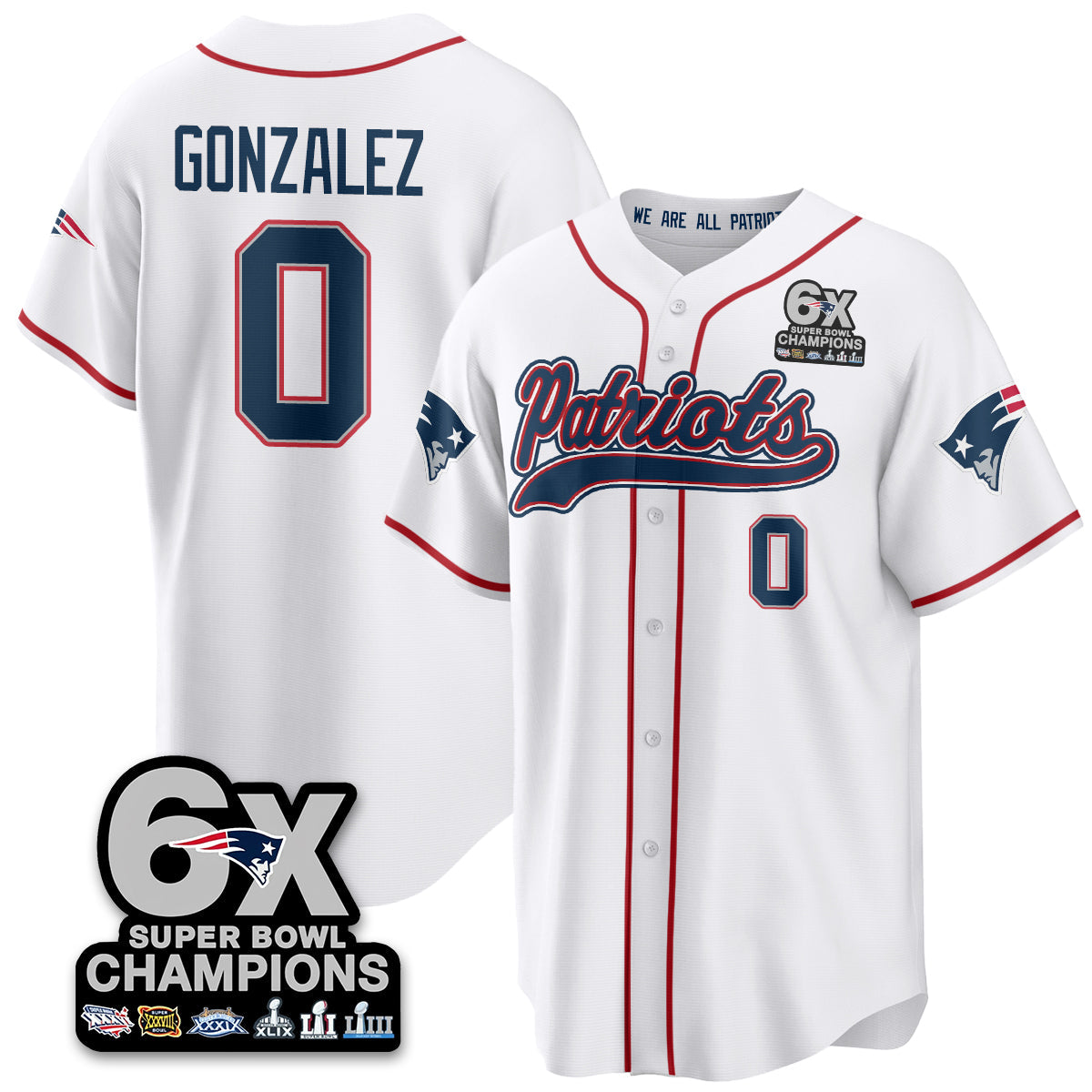 NE 6-Time Champions Patch Vapor Baseball Jersey - Stitched