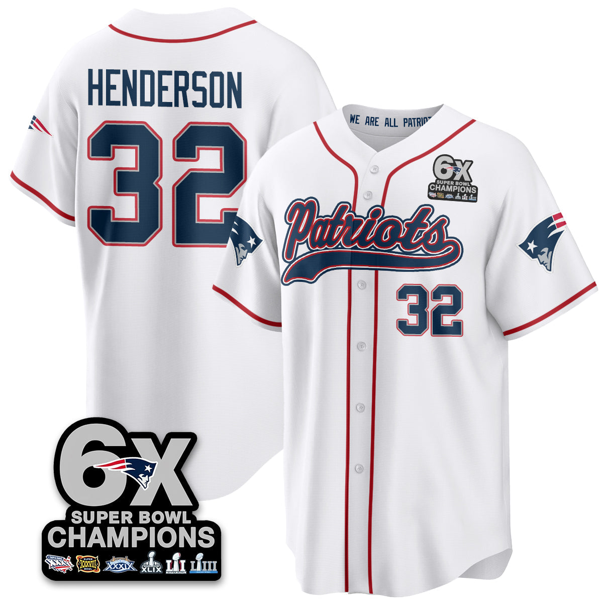 NE 6-Time Champions Patch Vapor Baseball Jersey - Stitched
