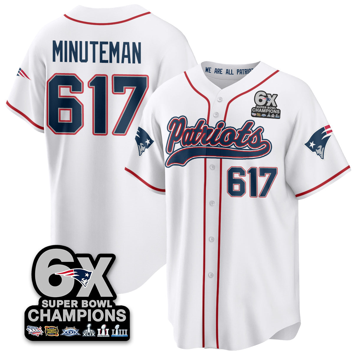 NE 6-Time Champions Patch Vapor Baseball Jersey - Stitched
