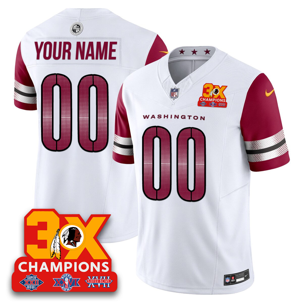 WAS 3-Time Champions Patch Vapor Limited Custom Jersey - Stitched