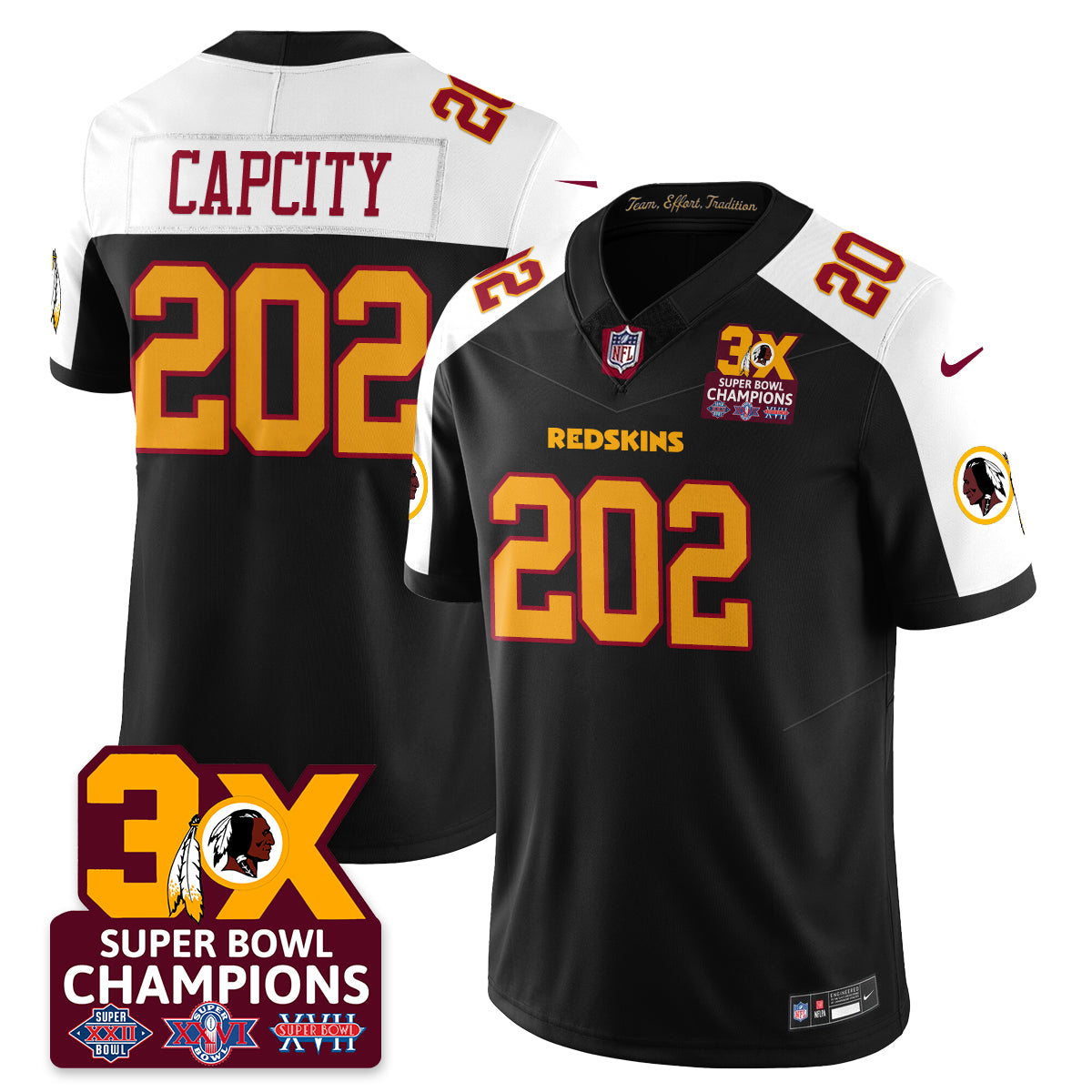 WAS 3-Time Champions Patch Vapor Limited Jersey - Stitched