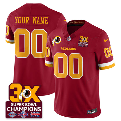 Custom WAS 3-Time Champions Patch Vapor Limited Jersey - Stitched