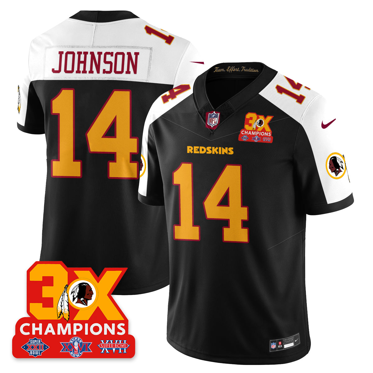 WAS 3-Time Champions Patch Vapor Limited Throwback Jersey - Stitched