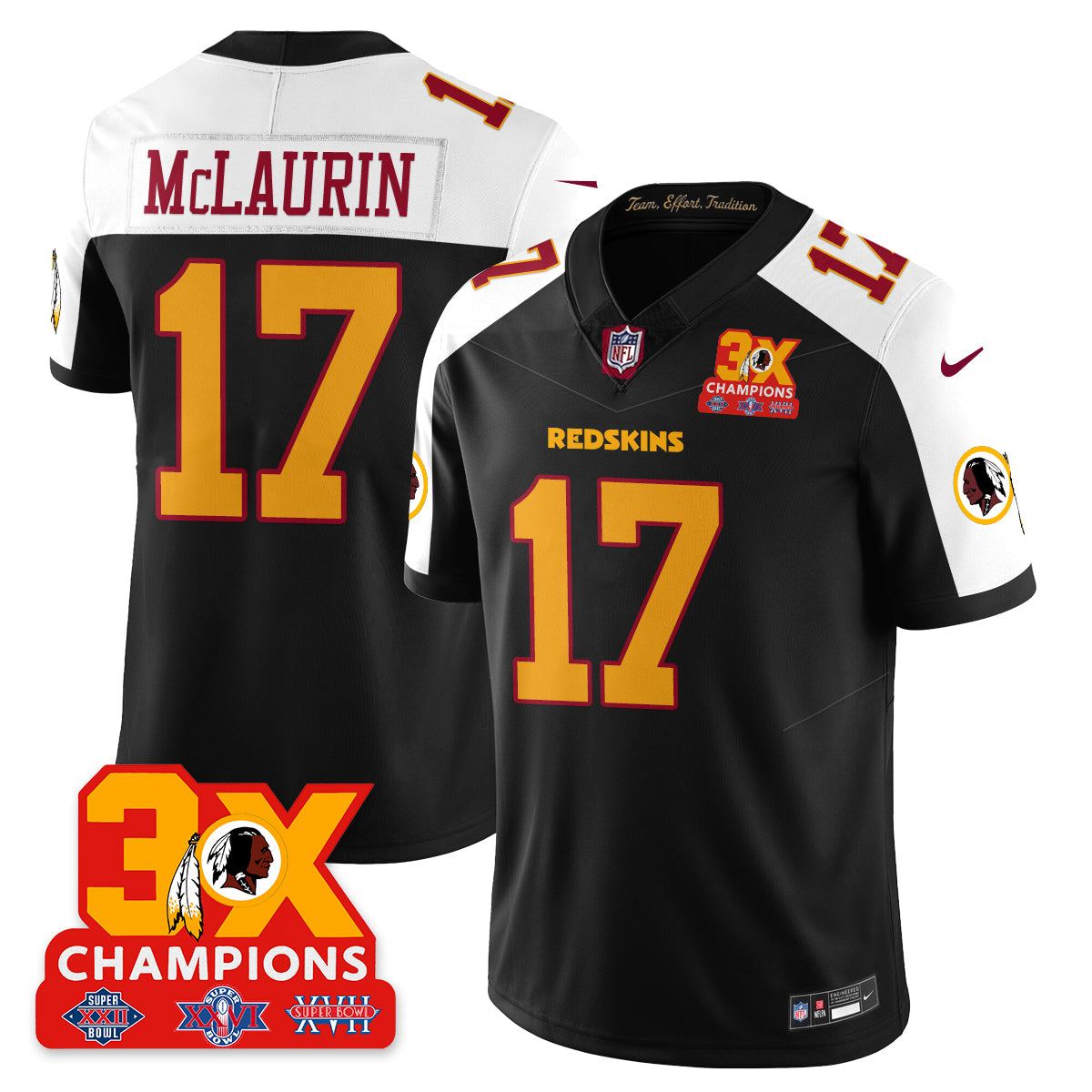 WAS 3-Time Champions Patch Vapor Limited Throwback Jersey - Stitched