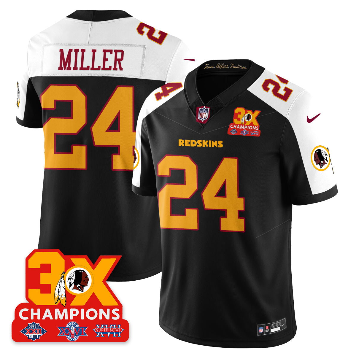 WAS 3-Time Champions Patch Vapor Limited Throwback Jersey - Stitched