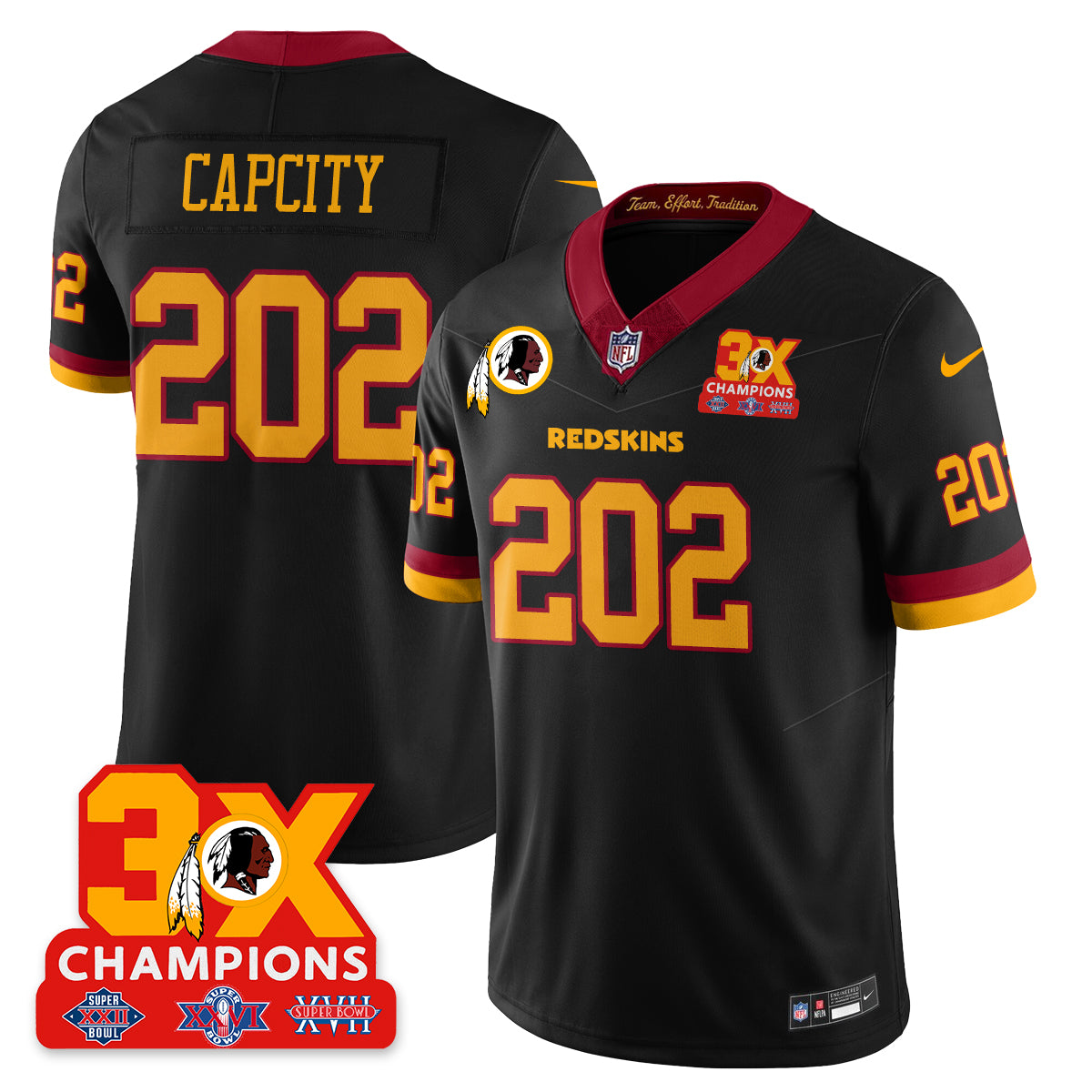 WAS 3-Time Champions Patch Vapor Limited Throwback Jersey - Stitched