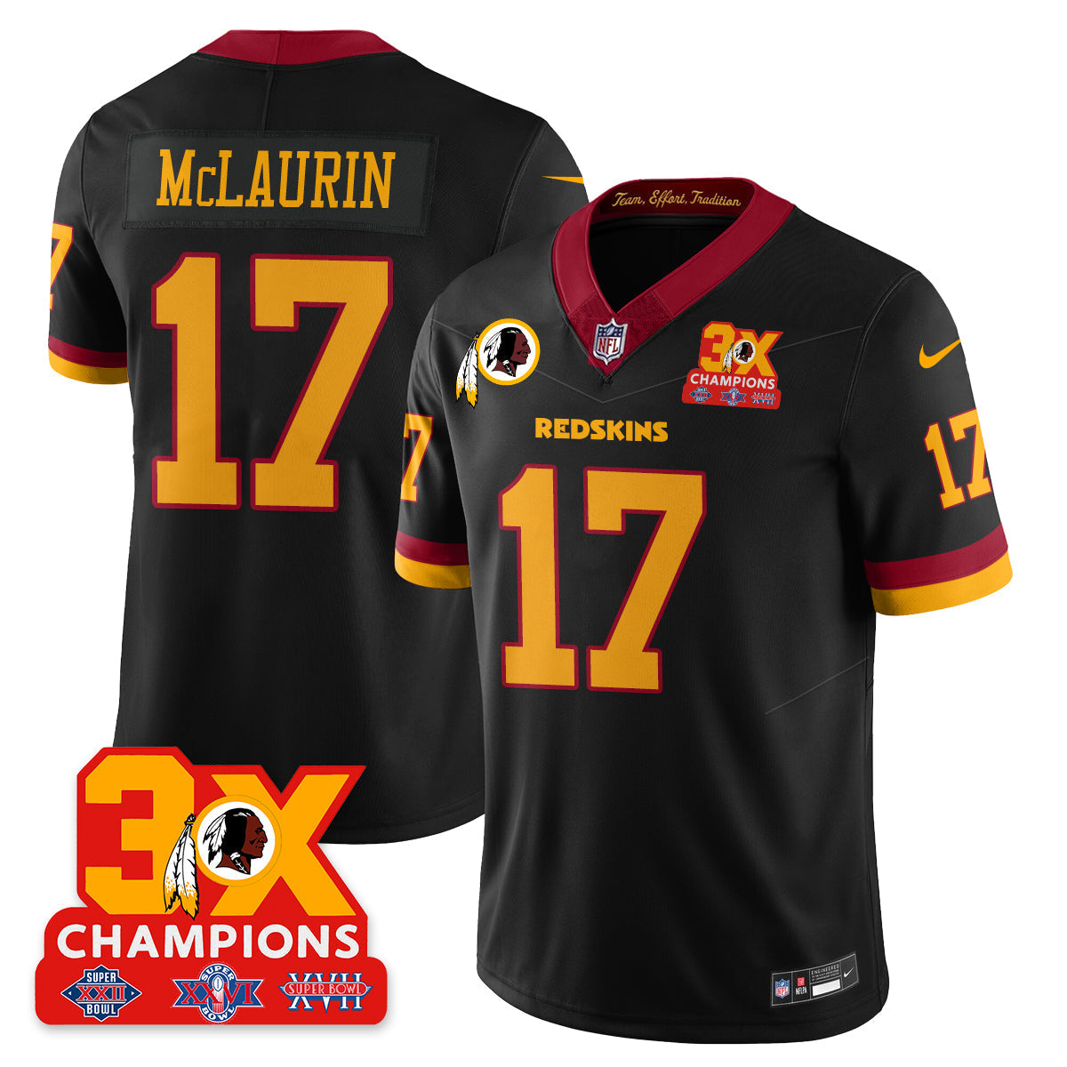 WAS 3-Time Champions Patch Vapor Limited Throwback Jersey - Stitched