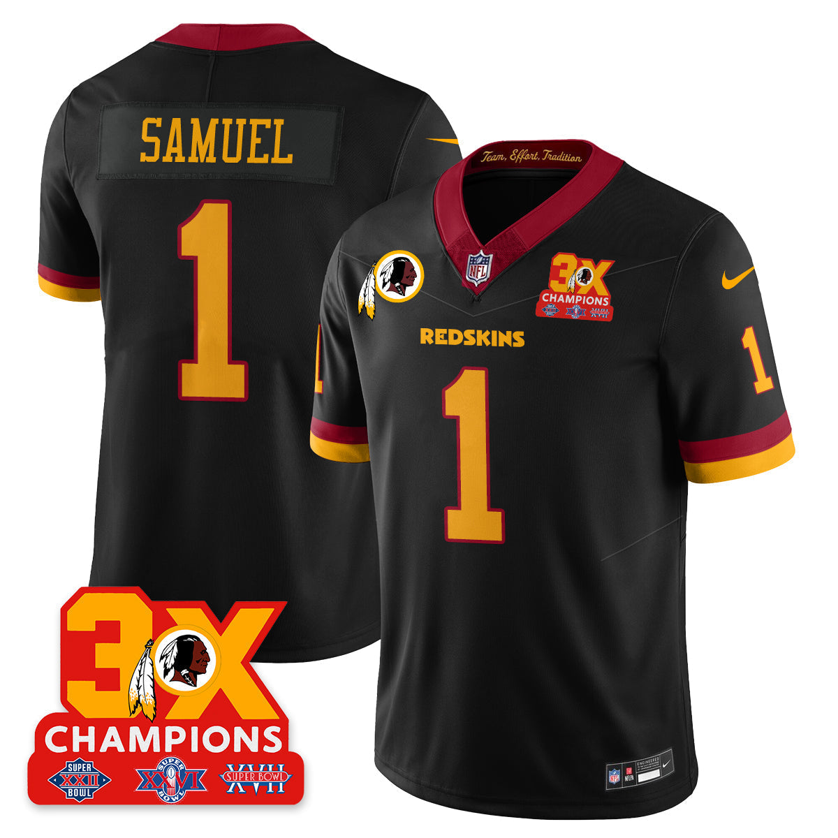 WAS 3-Time Champions Patch Vapor Limited Throwback Jersey - Stitched